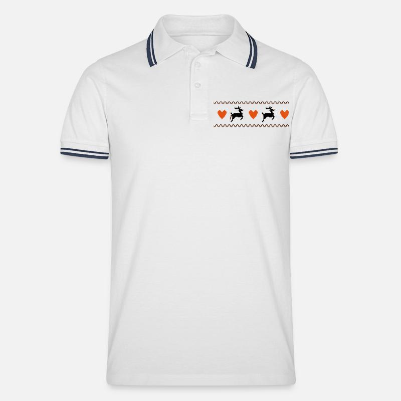 Rentiere - Männer Tipped Poloshirt - Weiß/Navy