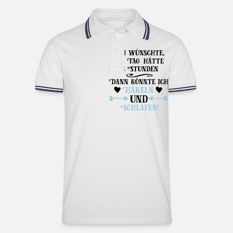 Häkeln und Schlafen Geschenk - Männer Tipped Poloshirt - Weiß/Navy