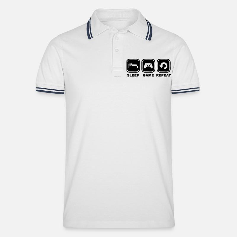 Eat, sleep, game, Repeat - Männer Tipped Poloshirt - Weiß/Navy