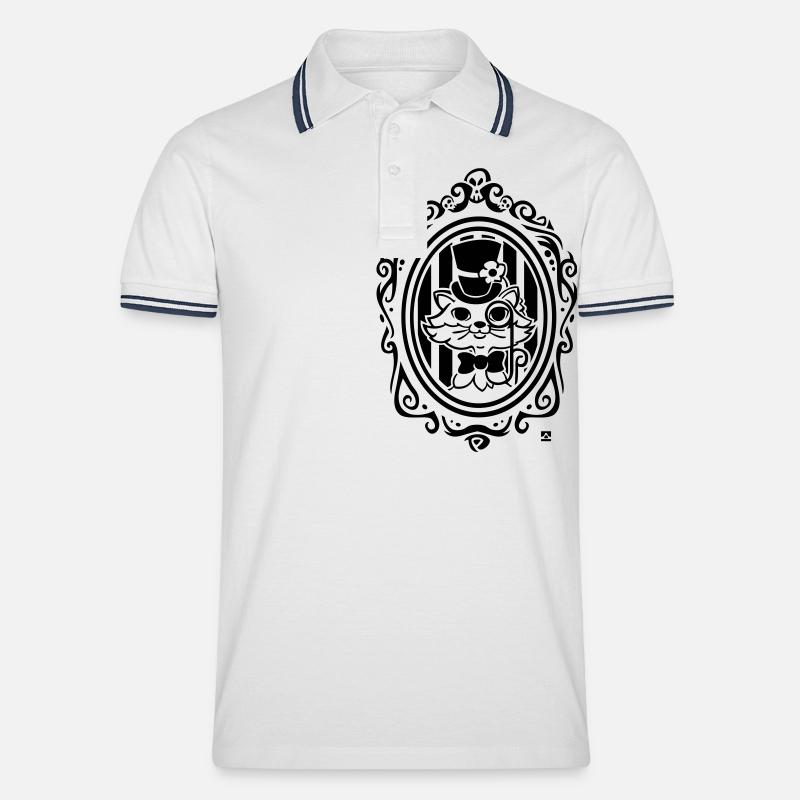 Cat victorian style - Männer Tipped Poloshirt - Weiß/Navy