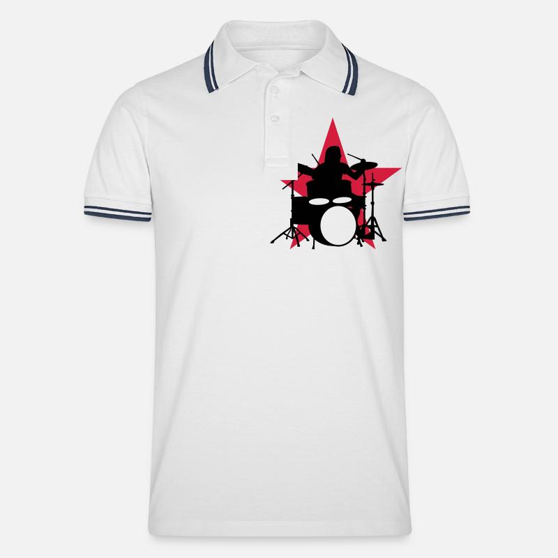 drummer_e_2c - Männer Tipped Poloshirt - Weiß/Navy