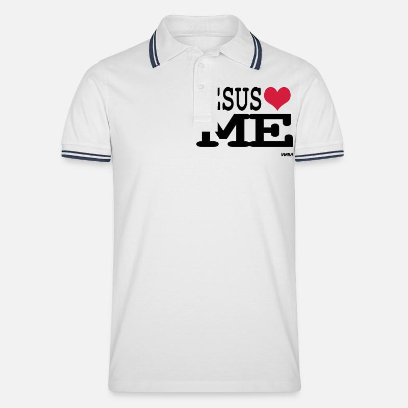 jesus loves me - Männer Tipped Poloshirt - Weiß/Navy
