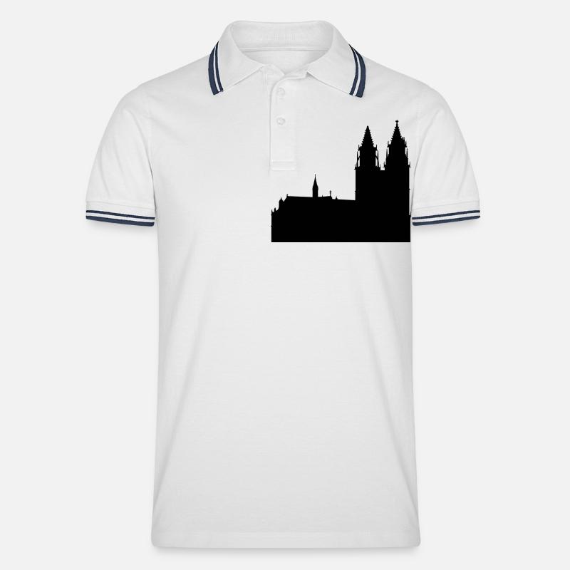 Magdeburger Dom - Männer Tipped Poloshirt - Weiß/Navy