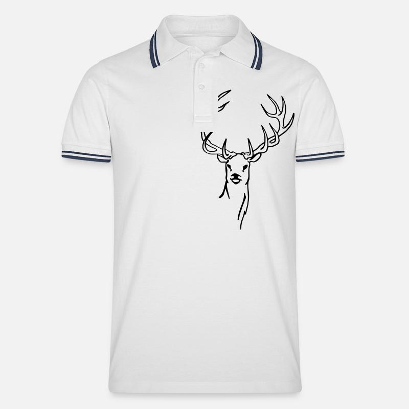 Hirsch - Männer Tipped Poloshirt - Weiß/Navy