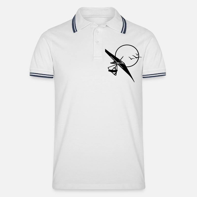 drachenflieger_mit_sonne - Männer Tipped Poloshirt - Weiß/Navy