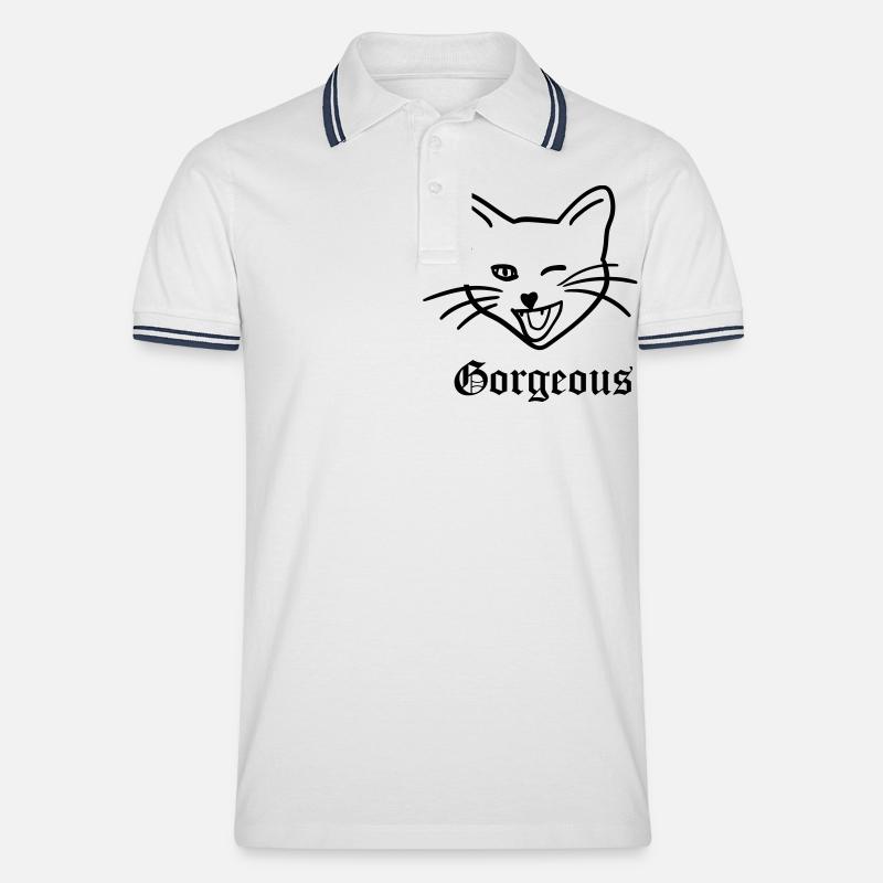 herrlich Katze - Männer Tipped Poloshirt - Weiß/Navy