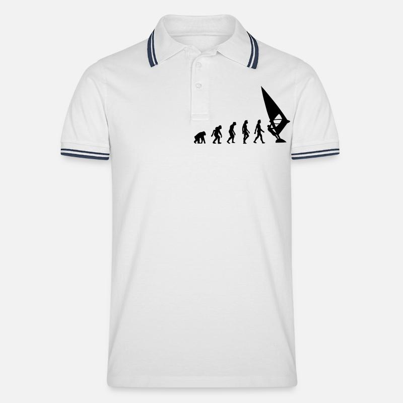 Die Evolution von Windsurfing - Männer Tipped Poloshirt - Weiß/Navy