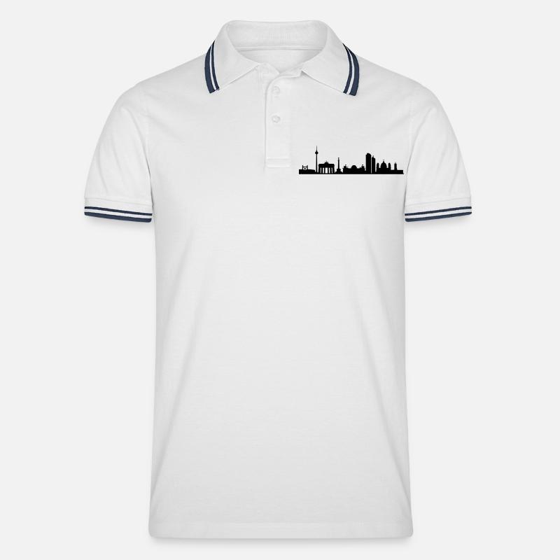 Skyline Berlin - Männer Tipped Poloshirt - Weiß/Navy