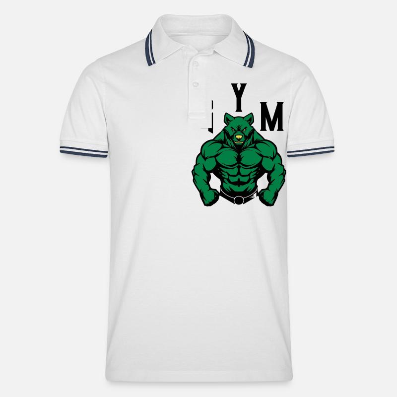 Bear Comic Gym Beast - Men's Tipped Polo Shirt - white/navy