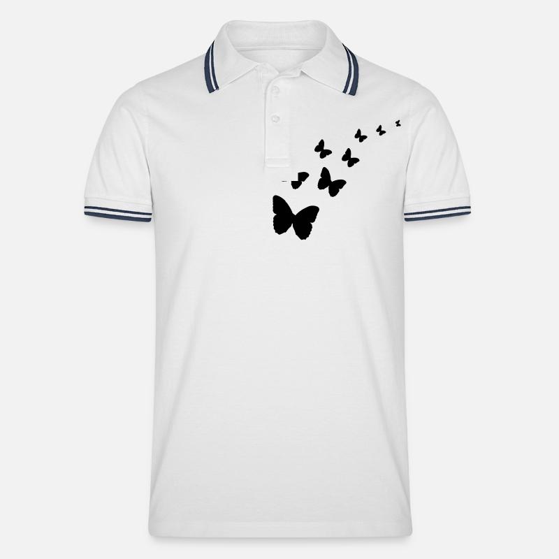 Schmetterlinge - Männer Tipped Poloshirt - Weiß/Navy