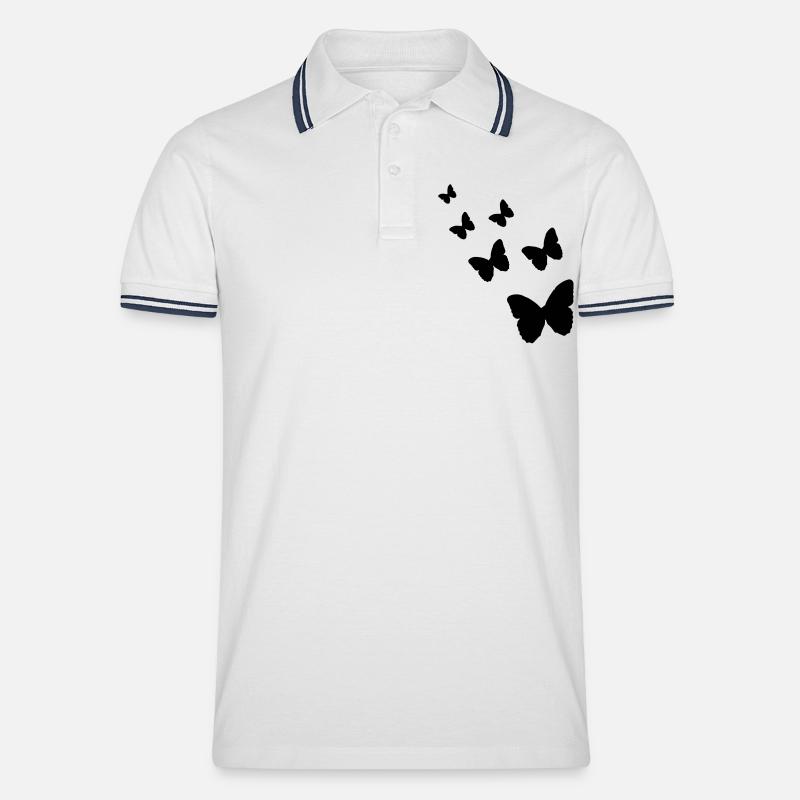 Schmetterlinge - Männer Tipped Poloshirt - Weiß/Navy
