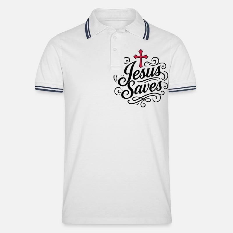 Jesus Rettet - Männer Tipped Poloshirt - Weiß/Navy