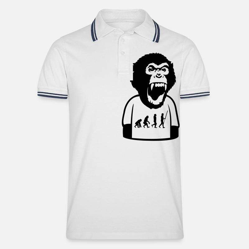 Affe Evolution - Männer Tipped Poloshirt - Weiß/Navy