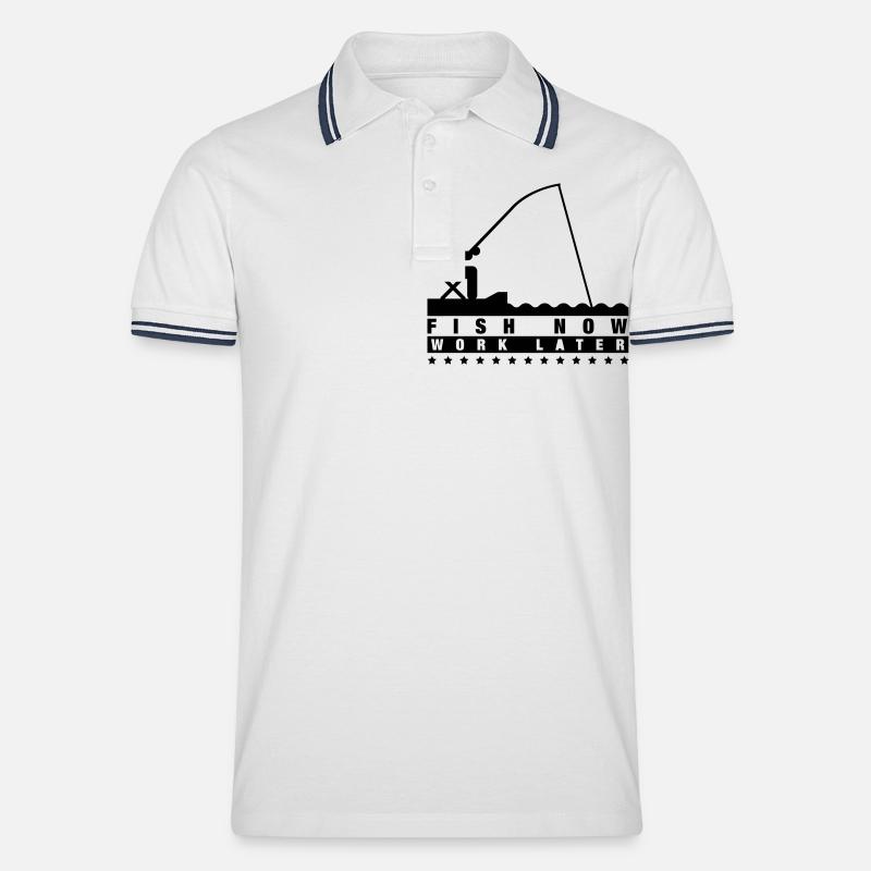 fish_now_work_later_f1 - Männer Tipped Poloshirt - Weiß/Navy