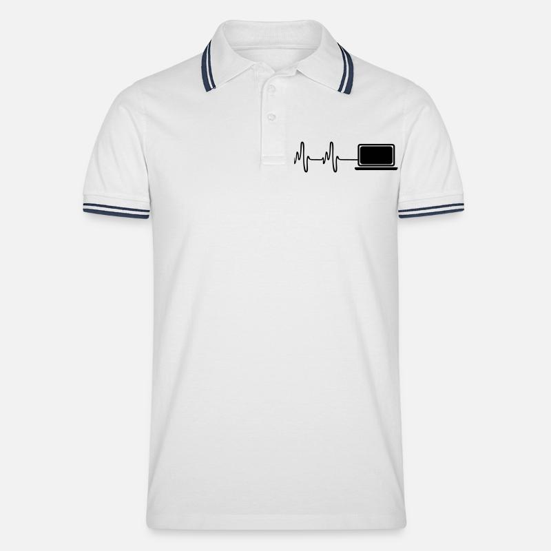 Laptop Herz Puls Pc Programmierer - Männer Tipped Poloshirt - Weiß/Navy