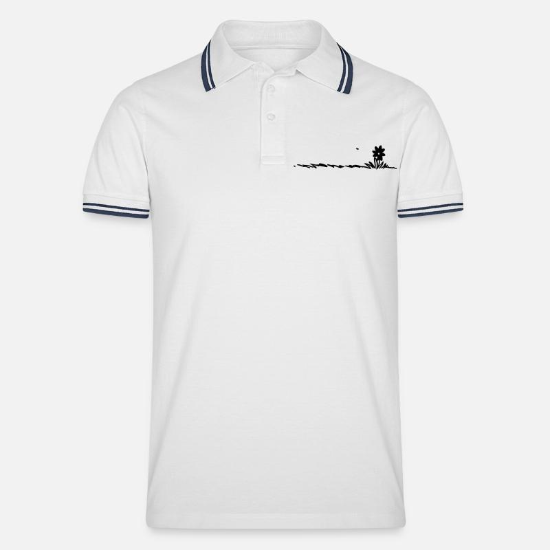Cartoon Flower on grass - Männer Tipped Poloshirt - Weiß/Navy