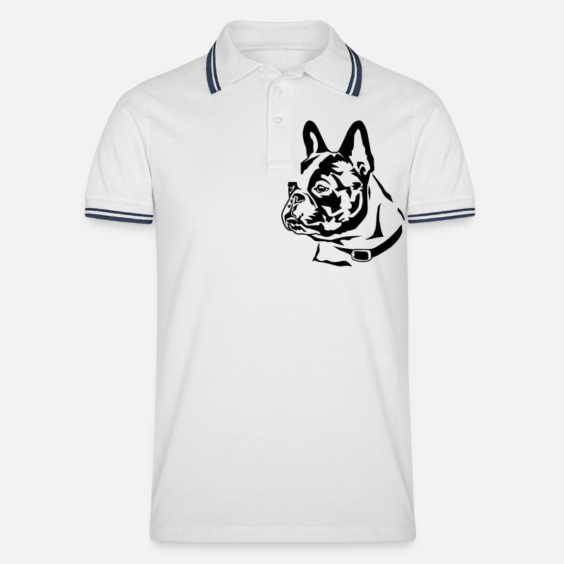 french_bully_head_01 - Männer Tipped Poloshirt - Weiß/Navy