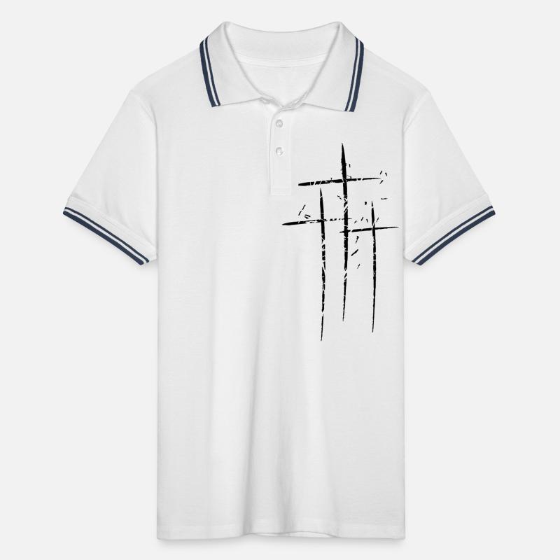 3 crosses design pattern scratch cool old tears br Men's Tipped Polo Shirt