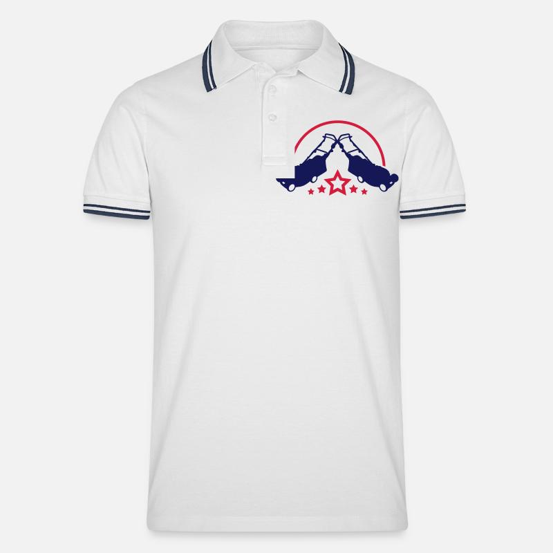 rasenmaeher_design_t2 - Männer Tipped Poloshirt - Weiß/Navy
