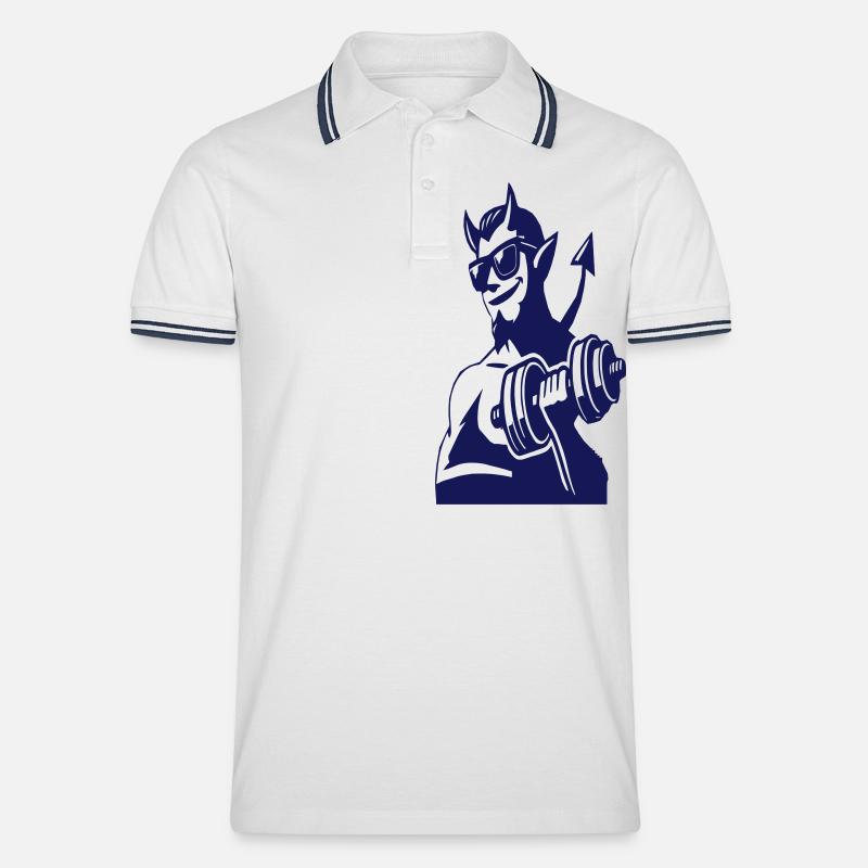 Teufelchen mit Hantel - Männer Tipped Poloshirt - Weiß/Navy