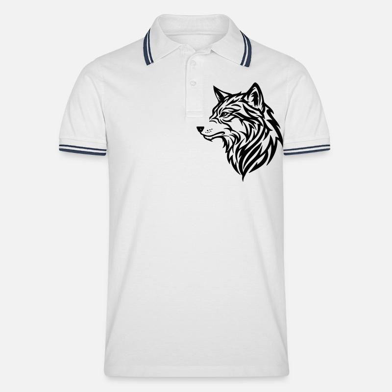 Wolf - Stammesstil - Männer Tipped Poloshirt - Weiß/Navy