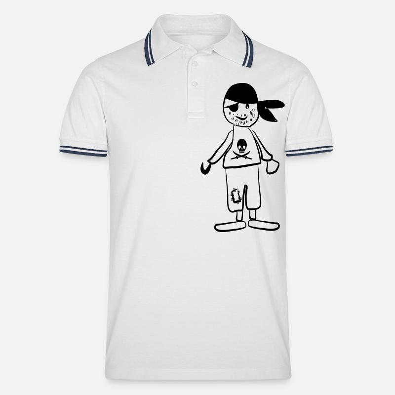 Pirat - Männer Tipped Poloshirt - Weiß/Navy