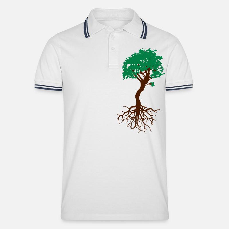 Bonsai Baum mit Wurzeln Lebensbaum - Männer Tipped Poloshirt - Weiß/Navy