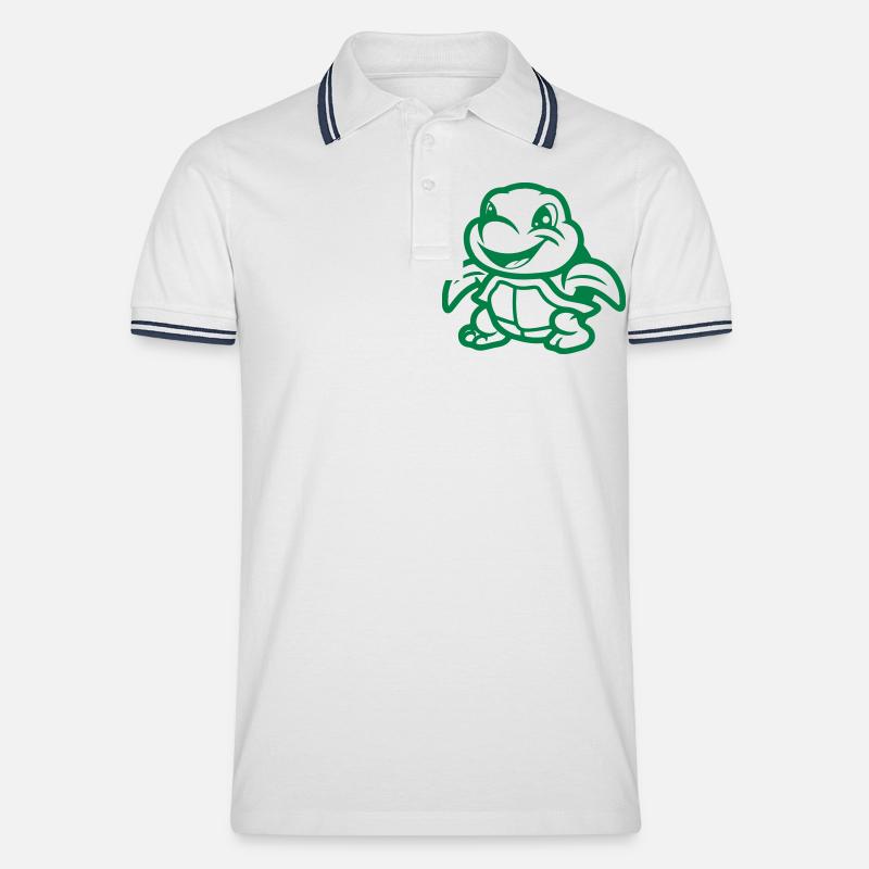 schildkröte comic tier - Männer Tipped Poloshirt - Weiß/Navy