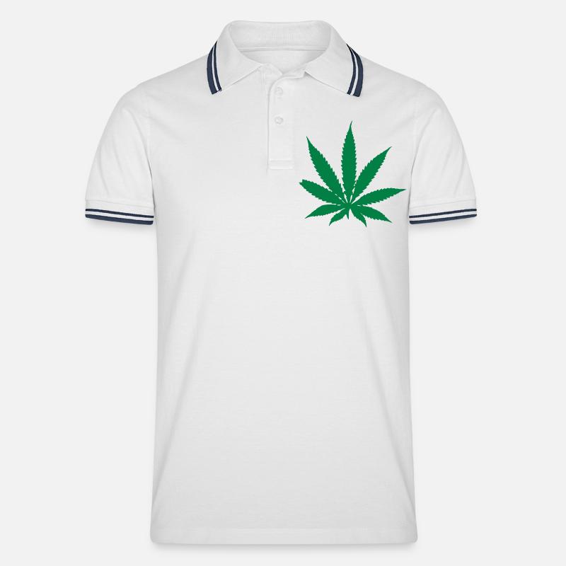 Cannabis - Marihuana - Herbe - Polo tipped Homme - blanc/marine