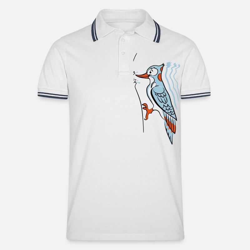 Specht hackt rum - Männer Tipped Poloshirt - Weiß/Navy