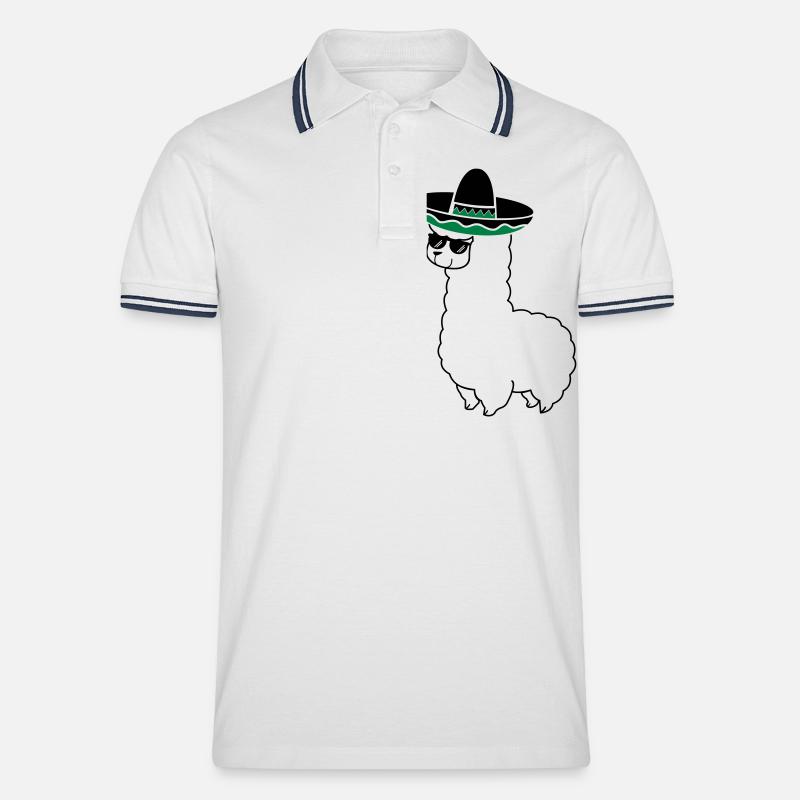 lama_mexico_2 - Männer Tipped Poloshirt - Weiß/Navy