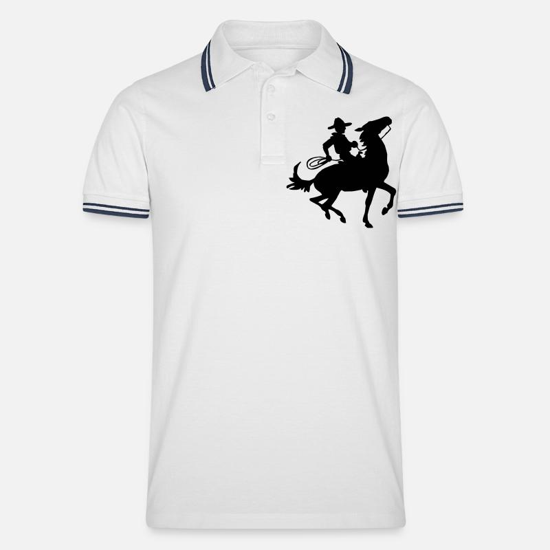 Cowboy - Männer Tipped Poloshirt - Weiß/Navy