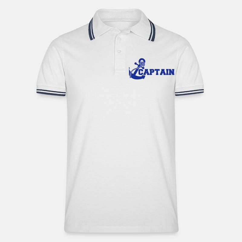 Captain Anchor Logo Design - Männer Tipped Poloshirt - Weiß/Navy