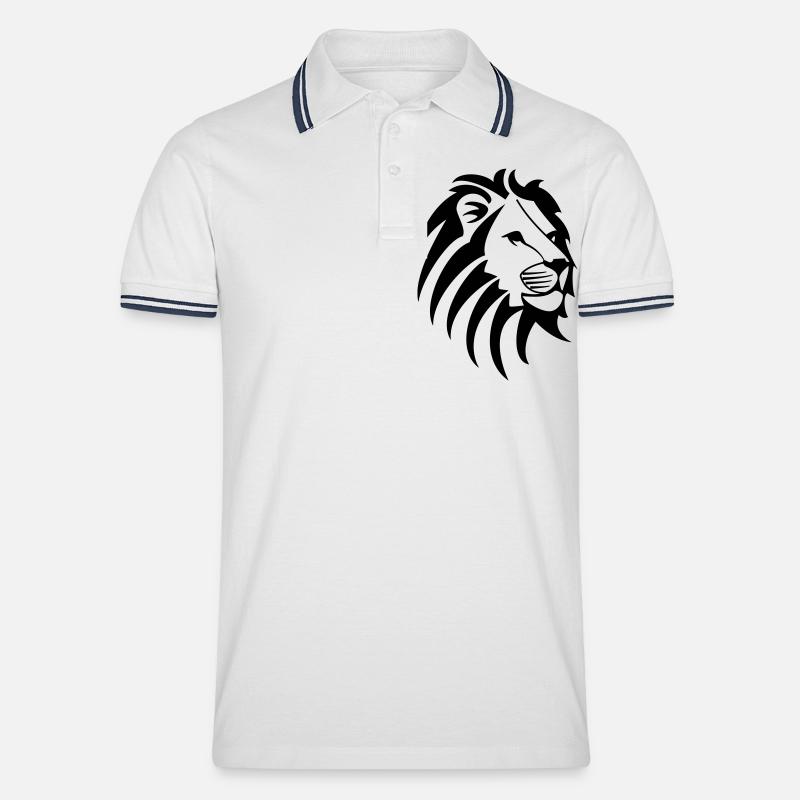 löwe - Männer Tipped Poloshirt - Weiß/Navy