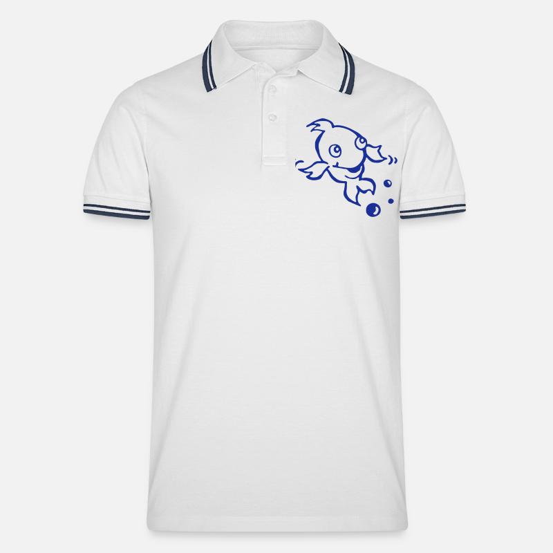 Fisch - Männer Tipped Poloshirt - Weiß/Navy