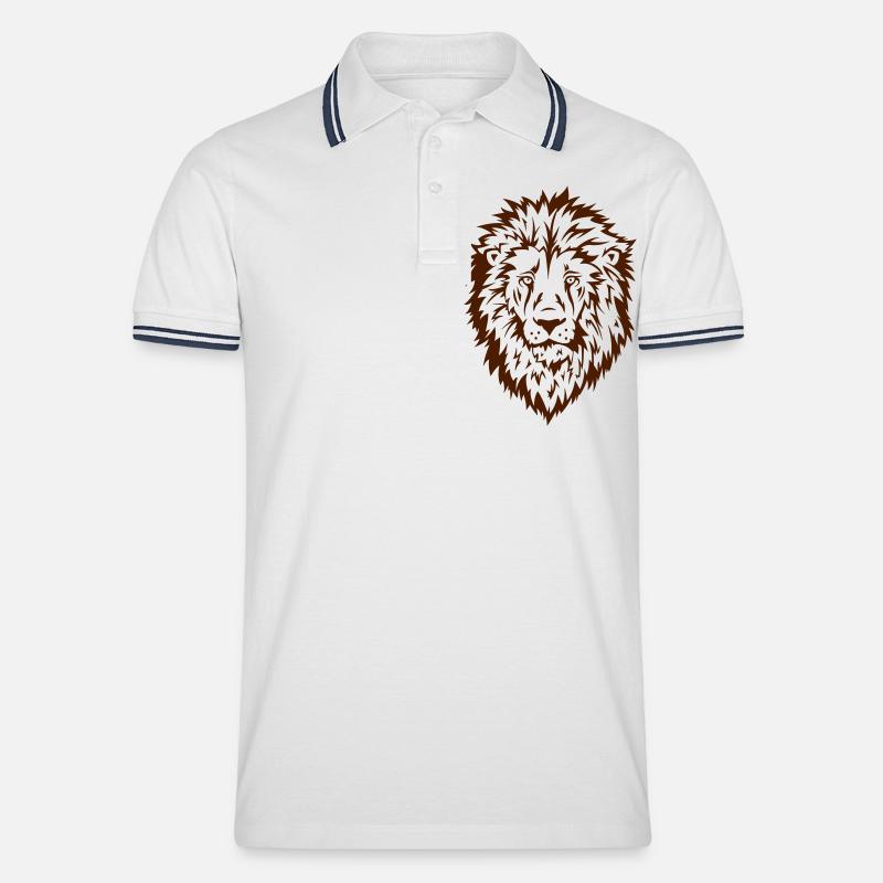 Lion - Männer Tipped Poloshirt - Weiß/Navy