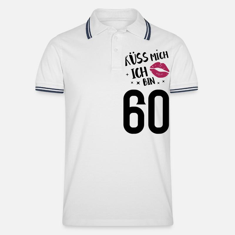 Küss mich ich bin 60 - Männer Tipped Poloshirt - Weiß/Navy
