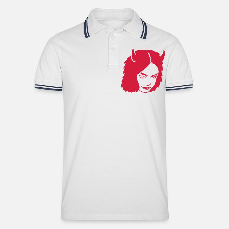 Devilgirl - Line - Männer Tipped Poloshirt - Weiß/Navy