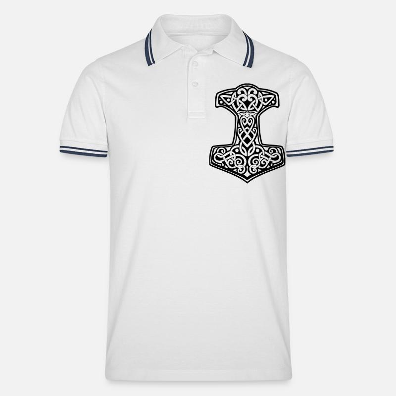 Mjoelnir 02 - Thorshammer - Männer Tipped Poloshirt - Weiß/Navy