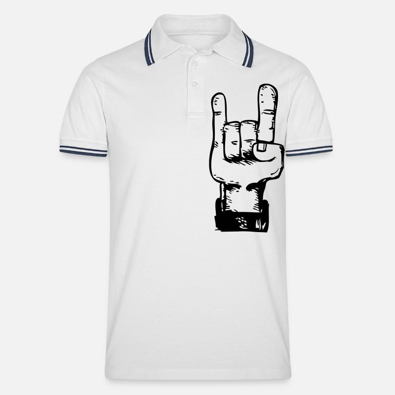 Rock and roll hand de - Männer Tipped Poloshirt - Weiß/Navy