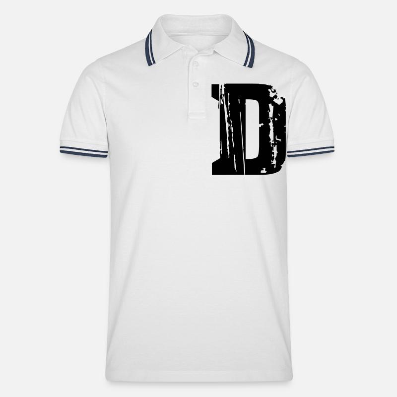 D - Buchstabe - Männer Tipped Poloshirt - Weiß/Navy