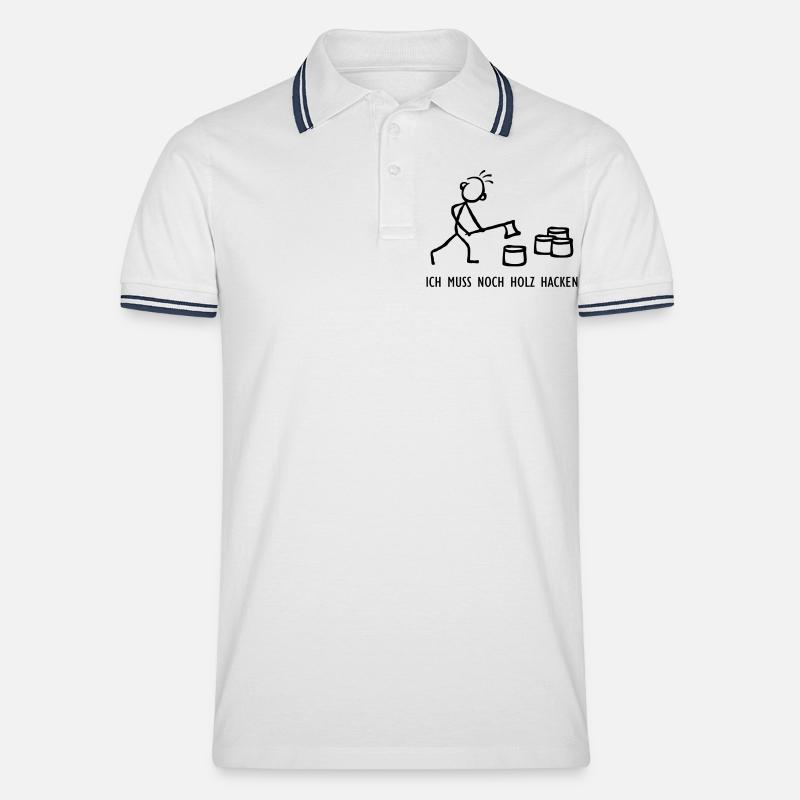 Strichmännchen Holzhacken - Männer Tipped Poloshirt - Weiß/Navy