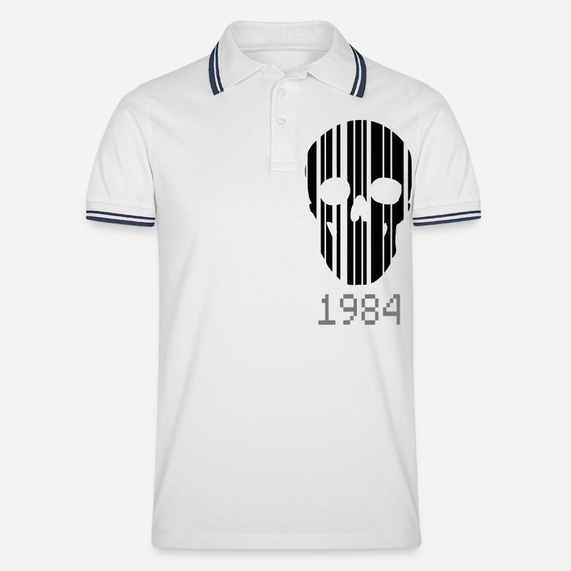 barcode Schädel 1984 - Männer Tipped Poloshirt - Weiß/Navy