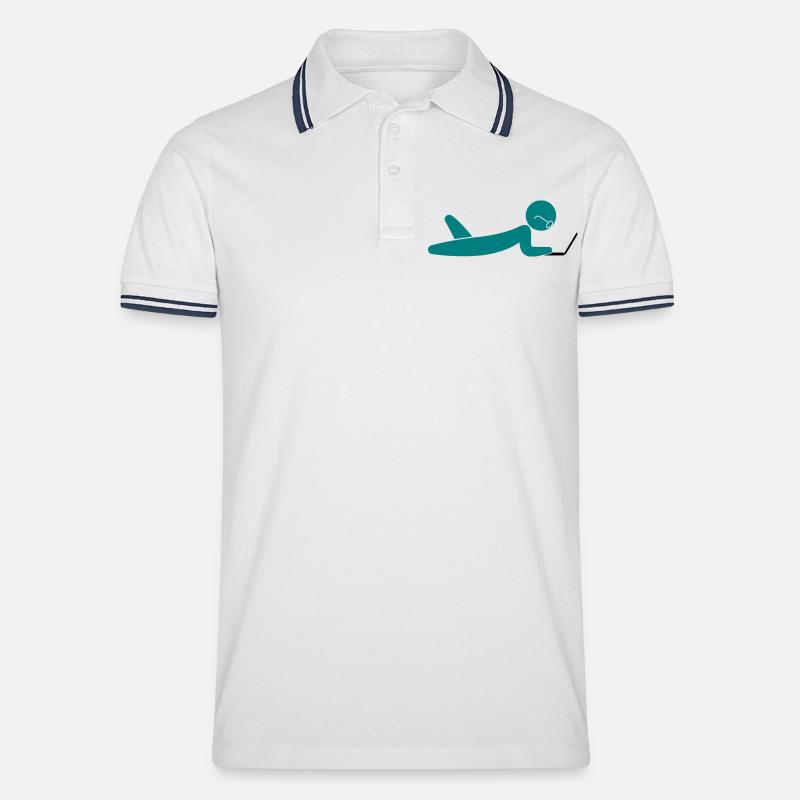 A programmer using a laptop - Men's Tipped Polo Shirt - white/navy