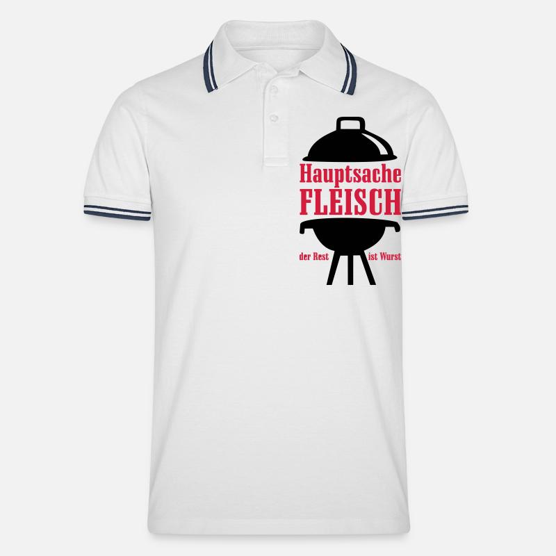 Grill, grillen, BBQ, Rost - Männer Tipped Poloshirt - Weiß/Navy