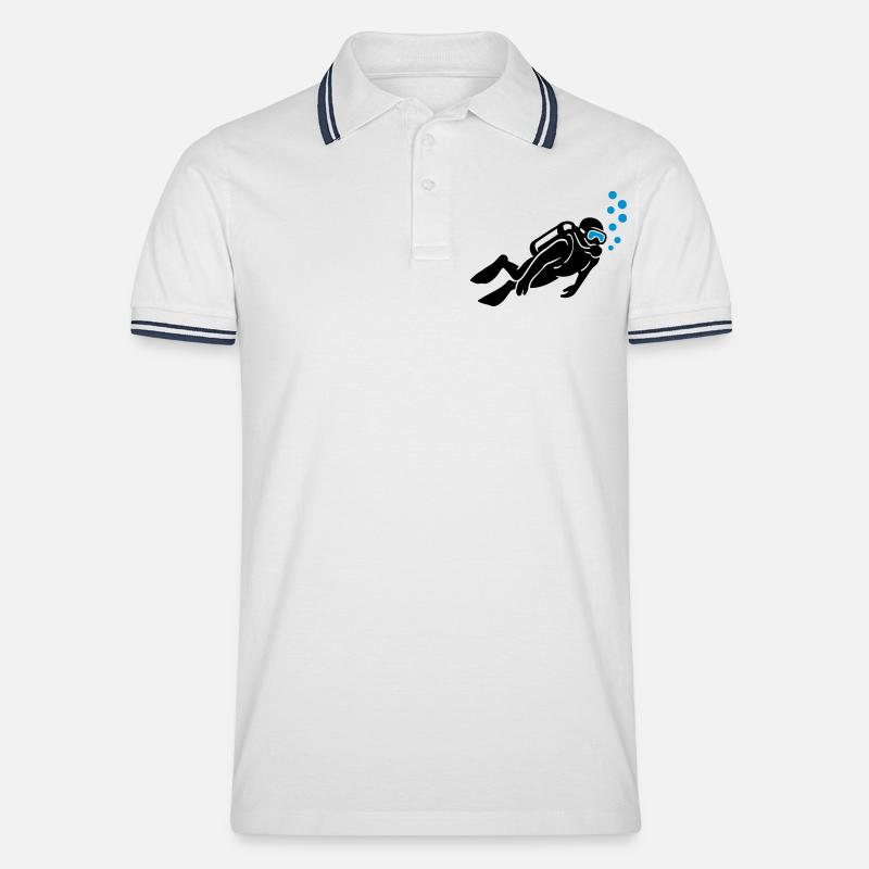 Taucher Silhouette Tauchen - Männer Tipped Poloshirt - Weiß/Navy