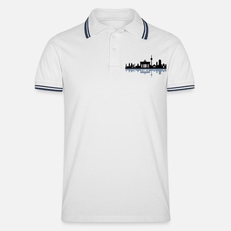 Skyline Berlin Schatten - Männer Tipped Poloshirt - Weiß/Navy