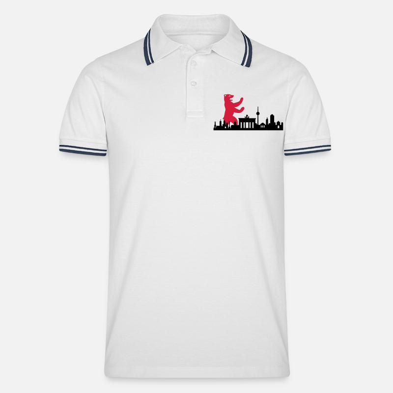 Skyline - Berlin Bär - Männer Tipped Poloshirt - Weiß/Navy