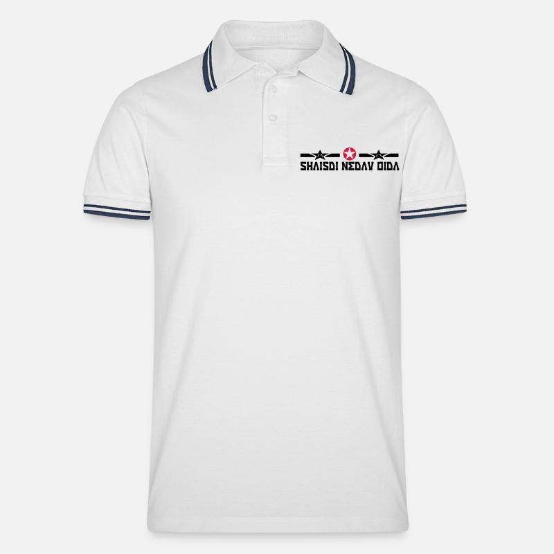 scheiss di net an - Männer Tipped Poloshirt - Weiß/Navy