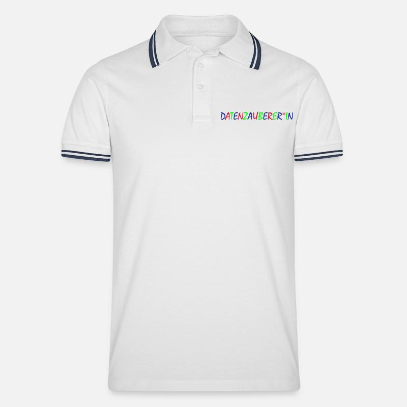 Datenzauber*in – Bunte Typografie - Männer Tipped Poloshirt - Weiß/Navy